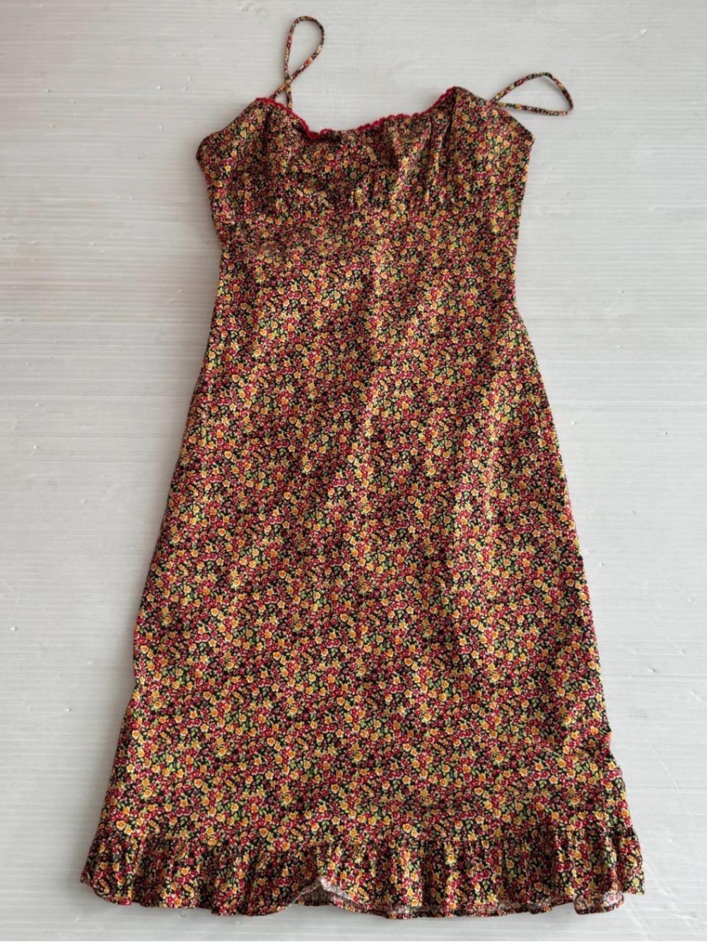 Papillon Blanc Burgundy Floral Spaghetti-Strap Midi Dress